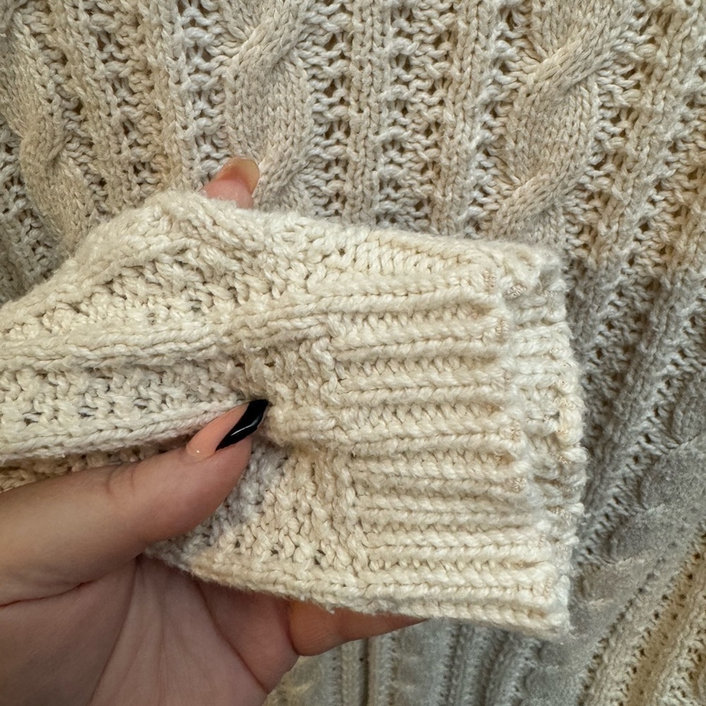 Cable Knit Fisherman Cream Sweater Cotton Oversized Fall Cozy Vintage Preppy VTG - Picture 3 of 11